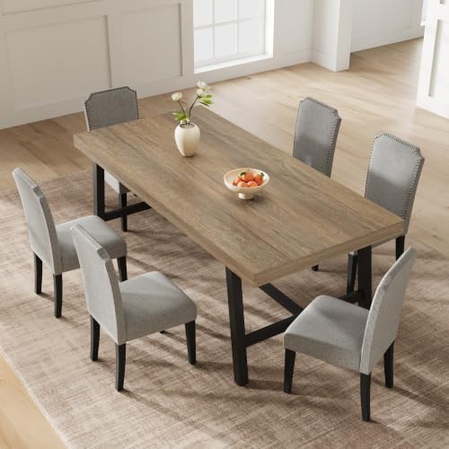 Garvee 71" Sturdy Kitchen Table, Farmhouse Dining Table, Rustic Pear