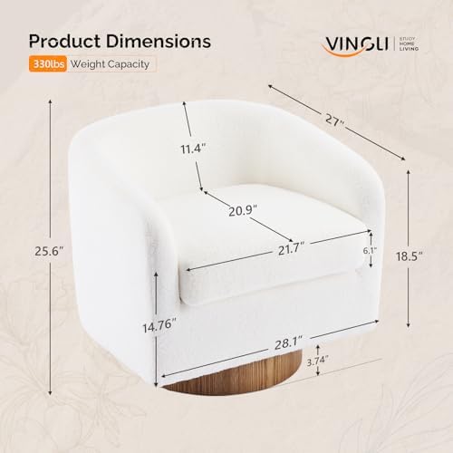 VINGLI 360°Swivel Accent Chairs Set of 2 with Engineered Wood Base and Removable Cushion for Living Room, Bedroom, Curved Back Barrel Chairs for Small Space, Upholstered Bucket Armchairs, Teddy White