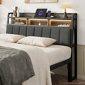 Queen Headboard Only with Storage, Charging Station, Black & Grey