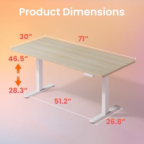 HUANUO 71x30 Inch Electric Standing Desk, Height Adjustable, Light Walnut