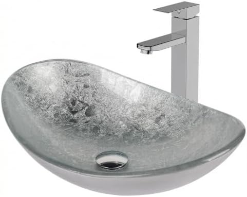 24 Inch White Bathroom Vanity with Marble Texture Top, Traditional Standing Pedestal Cabinet with Silver Boat Glass Sink