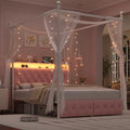 HIFIT Queen Size LED Canopy Bed Frame with Storage & Charging Station, Pink