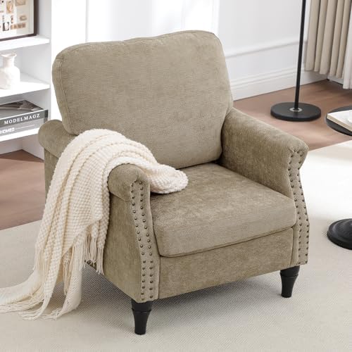 Accent Chair for Living Room, Modern Mid Century Reading Chair Armchair High Back Upholstered Armchair with Wooden Legs for Living Room Bedroom Office (Brown, 2pcs)