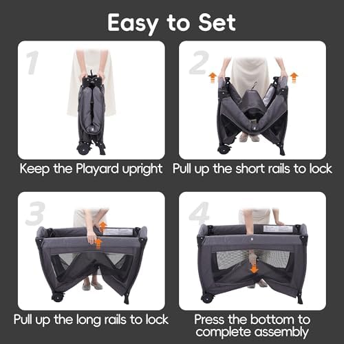 Pamo Babe Pack and Play 4-in-1 Baby Playard with Bassinet & Changing Table, Foldable Portable Playpen with Mattress, Travel Crib for Newborn to Toddler 0-36M-Black
