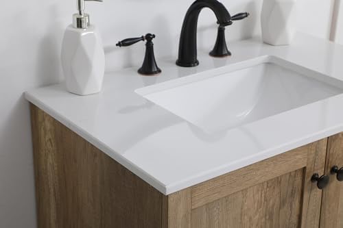30" Pre-Assembled Bathroom Vanity with Sink, Engineered Wood, Ivory White Engineered Marble Countertop Attached, Single Rectangle Porcelain Sink, 1 Soft-Close Drawers, Natural Oak