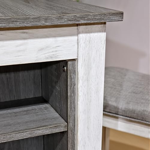 3-Piece Wooden Dining Table Set, Kitchen Island with Seating for 2, Kitchen Bar Table with Stools, Counter Height Dining Table Set, Rustic Gray Antique White, Farmhouse Style