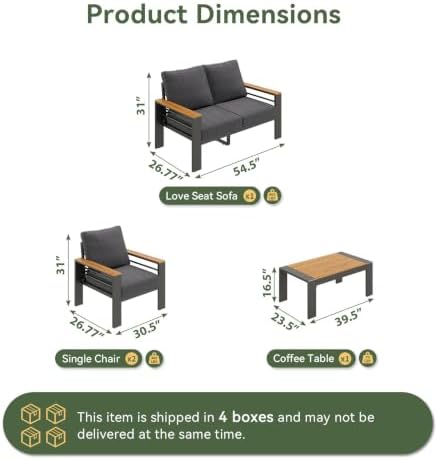 Aoxun Patio Furniture Set, Aluminum Outdoor Furniture with Oversized Seats