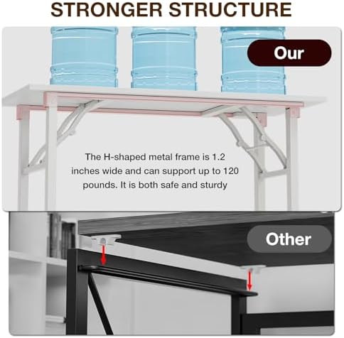 TEMI Long Computer Desk Folding Table - No Assembly, Compact 55.1" Foldable Desk with Power Outlets & USB Charging Port, Portable Lagre Office Desk, Ideal Large Study Table for Narrow Spaces,White Ash