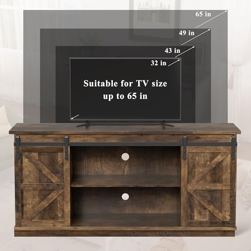 YESHOMY 58" TV Stand for TVs up to 65", Sliding Barn Doors, Barnwood