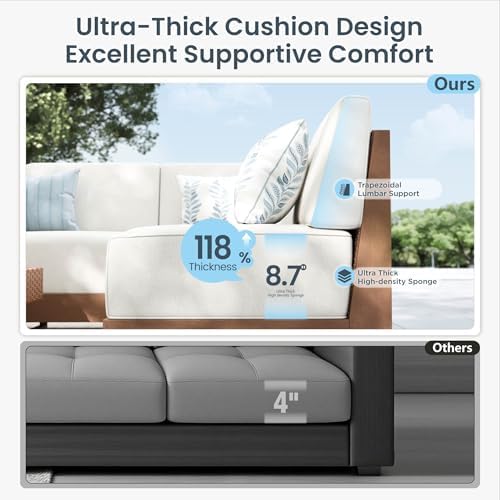 PHI VILLA 5 Piece Wicker Patio Sectional Furniture Set 8.7" Thick Cushions