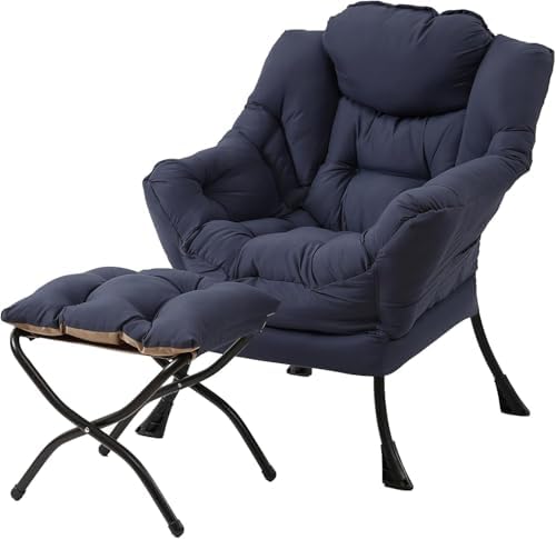 Tiita Lazy Chair with Ottoman, Comfy Reading Accent Chair, Navy