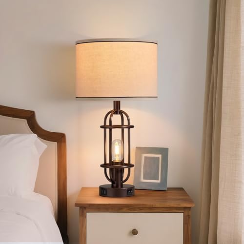 Reaketon Farmhouse Table Lamps for Living Room Set of 2, Oil Rubbed Bronze