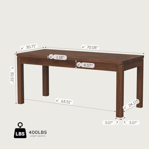 Dining Table for 6, Farmhouse Rectangular Kitchen Table, Walnut Wood