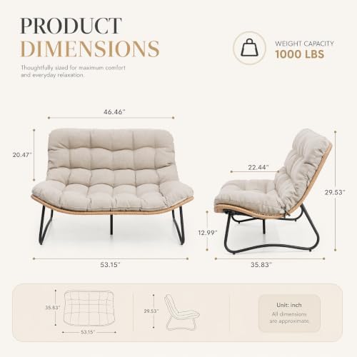 Outdoor Loveseat 2-Seat Wicker Rattan Boho Patio Sofa Beige 1PC