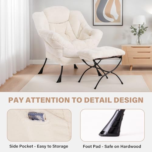 Tiita Lazy Chair with Ottoman, Comfy Reading Accent Chair, Plush Beige