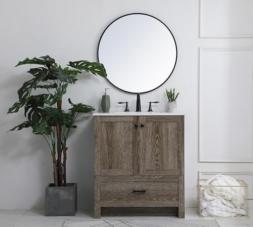30" Pre-Assembled Bathroom Vanity with Sink, Engineered Wood, Ivory White Engineered Marble Countertop Attached, Single Rectangle Porcelain Sink, 1 Soft-Close Drawers, Weathered Oak
