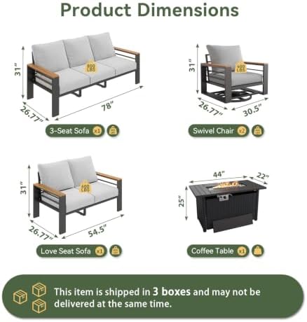 Aoxun Aluminum Patio Furniture Set with Swivel Chairs & Firepit Table