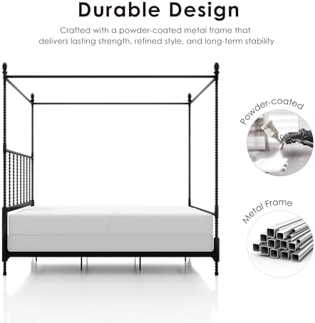 Furniture of America Vaeli Modern Metal Twin Size Four Poster Bed Frame with Spindles, Canopy Bedframe for Bedroom, Guest Room, Box Spring Required, White