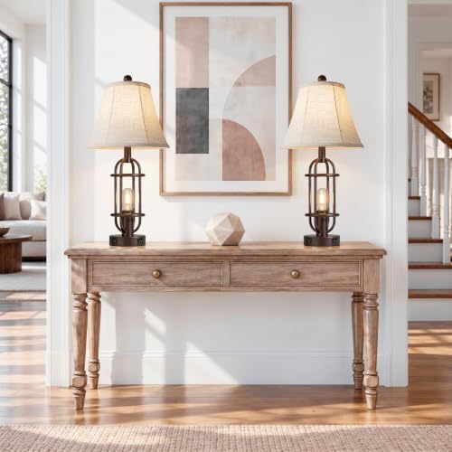 Reaketon Farmhouse Table Lamps for Living Room Set of 2, Oil Rubbed Bronze