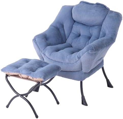 Tiita Lazy Chair with Ottoman, Comfy Reading Accent Chair, Plush Light Blue