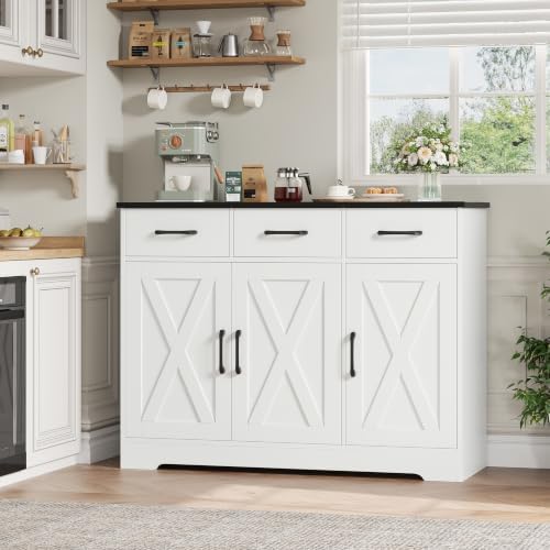 HOSTACK Kitchen Buffet Cabinet with Storage, Sideboard Coffee Bar, White