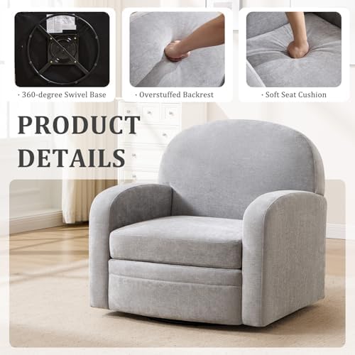 CANMOV 360° Swivel Accent Chair, Modern Single Swivel Armchair, Light Grey
