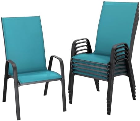JEAREY Patio Dining Chairs Set of 6, Stackable Outdoor Chairs, Teal