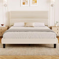 GRUSIGN Queen Size Platform Bed Frame with Velvet Headboard, Adjustable Height Wooden Slats Support, Upholstered Mattress Foundation, Fits Mattress or Mattress with Box Spring, Easy Assembly, Beige
