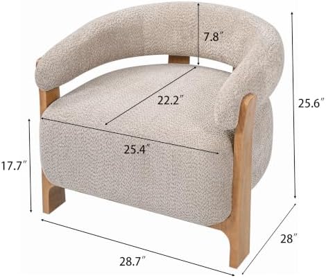 Merax 28.7'' Mid-Century Modern Boucle Accent Chair with Solid Wood Frame, Curved Arm Barrel Chair Upholstered Boucle Fabric Lounge Chair for Living Room, Bedroom & Office, Light Taupe + Natural