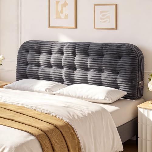 Seang Queen Size Upholstered Headboard, Corduroy Fabric Headboards with 24" Height High-Density Sponge Backrest, Modern Bed Backboard for Bedroom & Dorm, No Nails, No Assembly Required, Dark Grey