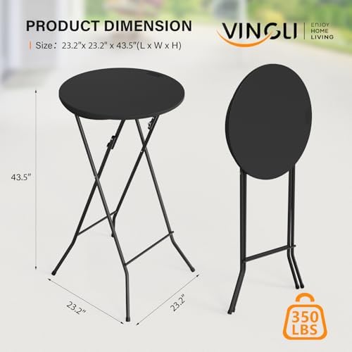 VINGLI 24" Plastic Folding Round Table Bar Height, HDPE Matrial with Gray Metal Finish, High Top Table for Outdoor Party, Cafes, Restaurants, Backyard, Dining Room, Wedding Event,1 Pack, Black