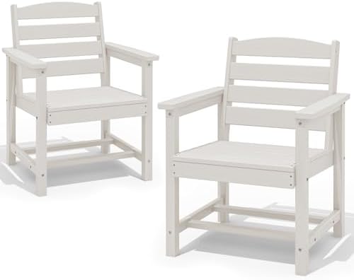 SERWALL Patio Dining Chair Set of 2,All Weather HDPE Dining Chair, White