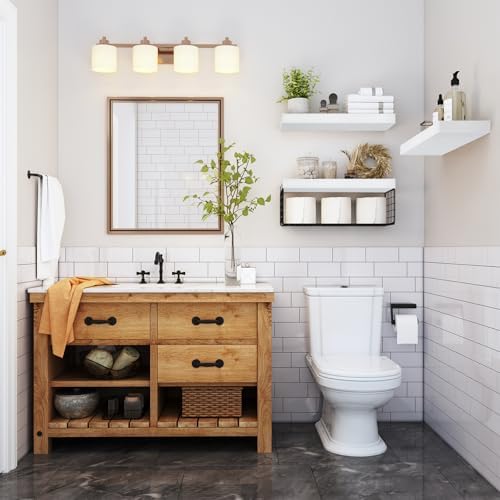 QEEIG Bathroom Shelves Over Toilet Wall (White and Black, Set of 3, 15.7")