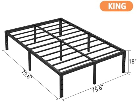 Hafenpo 18 Inch King Bed Frame, Under Bed Storage, Black