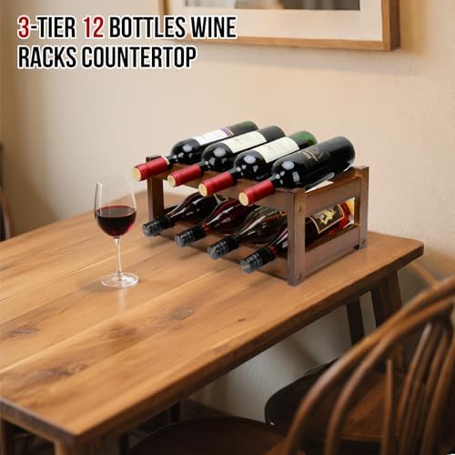 Bamboo Wine Rack, 2-Tier 8 Bottles Wine Storage Cabinet Shelf