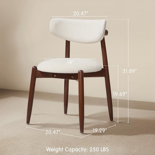 CHUN YI Dining Chairs Set of 6, Wooden Dining Room Chairs with Ergonomic Curved Back, Upholstered Mid Century Modern Kitchen Chairs, Cream