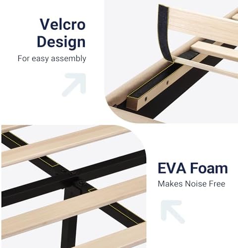 Allewie King Size Platform Bed Frame with Fabric Upholstered Headboard and Wooden Slats Support, Fully Upholstered Mattress Foundation/No Box Spring Needed/Easy Assembly, Beige