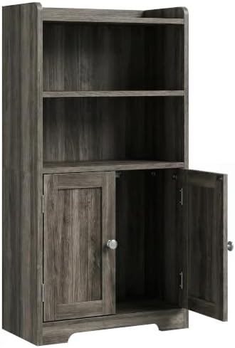 ChooChoo Small Bathroom Storage Cabinet with 2 Door and Shelves | Narrow Toilet Paper Cabinet, Bathroom Floor Cabinet and Organizers for Small Spaces, 7.8"D * 15.7"W * 30.7"H, Grey