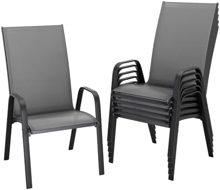 JEAREY Patio Dining Chairs Set of 6, Stackable Outdoor Chairs, Grey