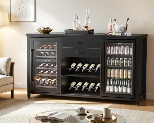 Leteuke Coffee Bar Cabinet with 2 Fridge Space, 70.8" Large Wine Cabinet