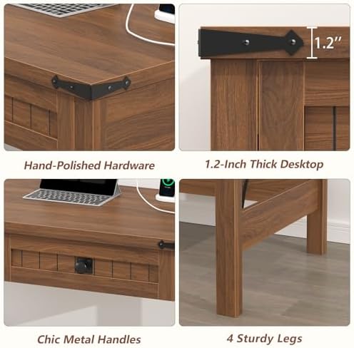 39 Inch Farmhouse Small Computer Desk with Drawers for Bedroom, Home Office