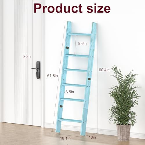 Blanket Ladders for the Living Room, Blanket Holder 6-Tier Blue