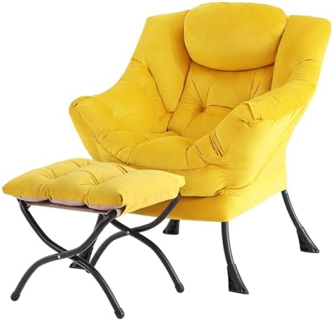 Tiita Lazy Chair with Ottoman, Comfy Reading Accent Chair, Velvet Yellow