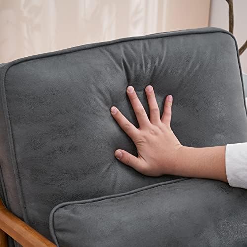 Bonnlo Microfiber Dark Grey Accent Chairs Set of 2, Upholstered Mid Century Modern Lounge Chairs Reading Chairs Side Sitting Chair Solid Wood Farmhouse Armchairs for Living Room, Bedroom, Guest Room