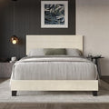 HOME DESIGN Vallejo Twin Size Upholstered Panel Bed Frame, Velvet Upholstery, Padded Headboard with High-Density Foam, Box Spring Required, Beige