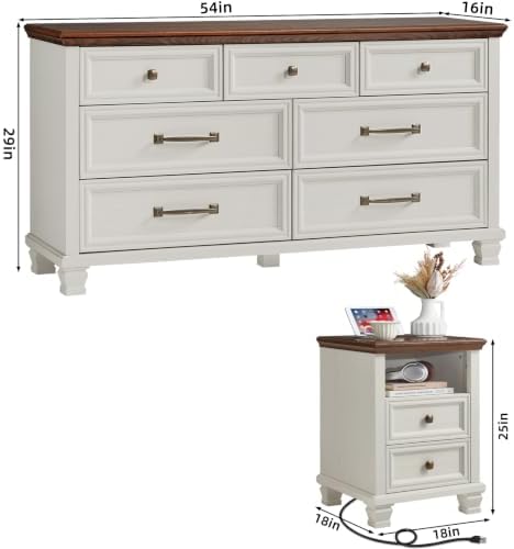 SAVOR LIFE Farmhouse Dresser and Nightstand Set 2 Piece for Bedroom, White