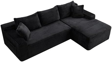 95" L-Shaped Cloud Sectional Couch, Right Facing Modular Compressed Boneless Sectional Sofa with Chaise Lounge, Plush Corduroy Boneless Corner Sofa for Living Room