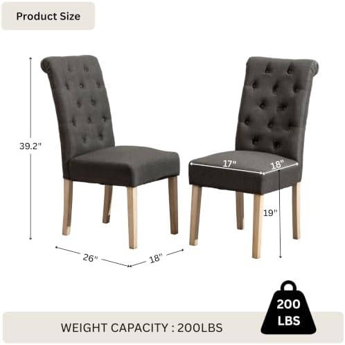 Roundhill Furniture Habit Solid Wood Tufted Parsons Charcoal Dining Chair, Set of 2