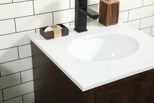 18" Pre-Assembled Bathroom Vanity with Sink, Engineered Wood, Ivory White Engineered Marble Countertop Attached, Single Oval Porcelain Sink, 1 Soft-Close Drawers, Expresso