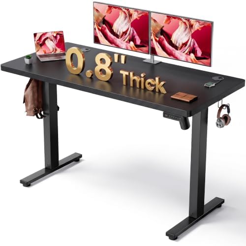 Electric Standing Desk Adjustable - 55 x 24 Inch Sit Stand up Desk with 0.8 Inch Thick Tabletop - Adjustable Height Table with 3 Memory Preset, Cable Management for Home Office